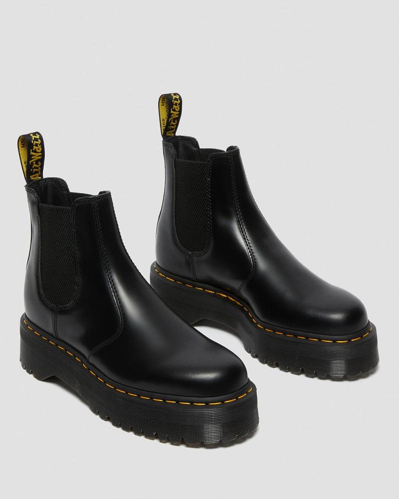 Men's Dr Martens 2976 Polished Smooth Platform Chelsea Boots Black | AU 485CTV